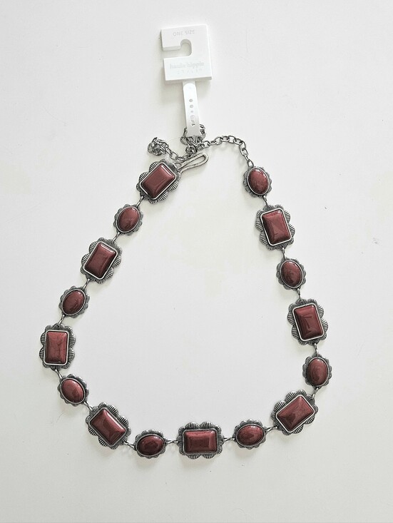 Haute Hippie Accessories - NWT Haute Hippie Rust Red And Hammered Silver Ornate Concho/Cabochon Chain Belt